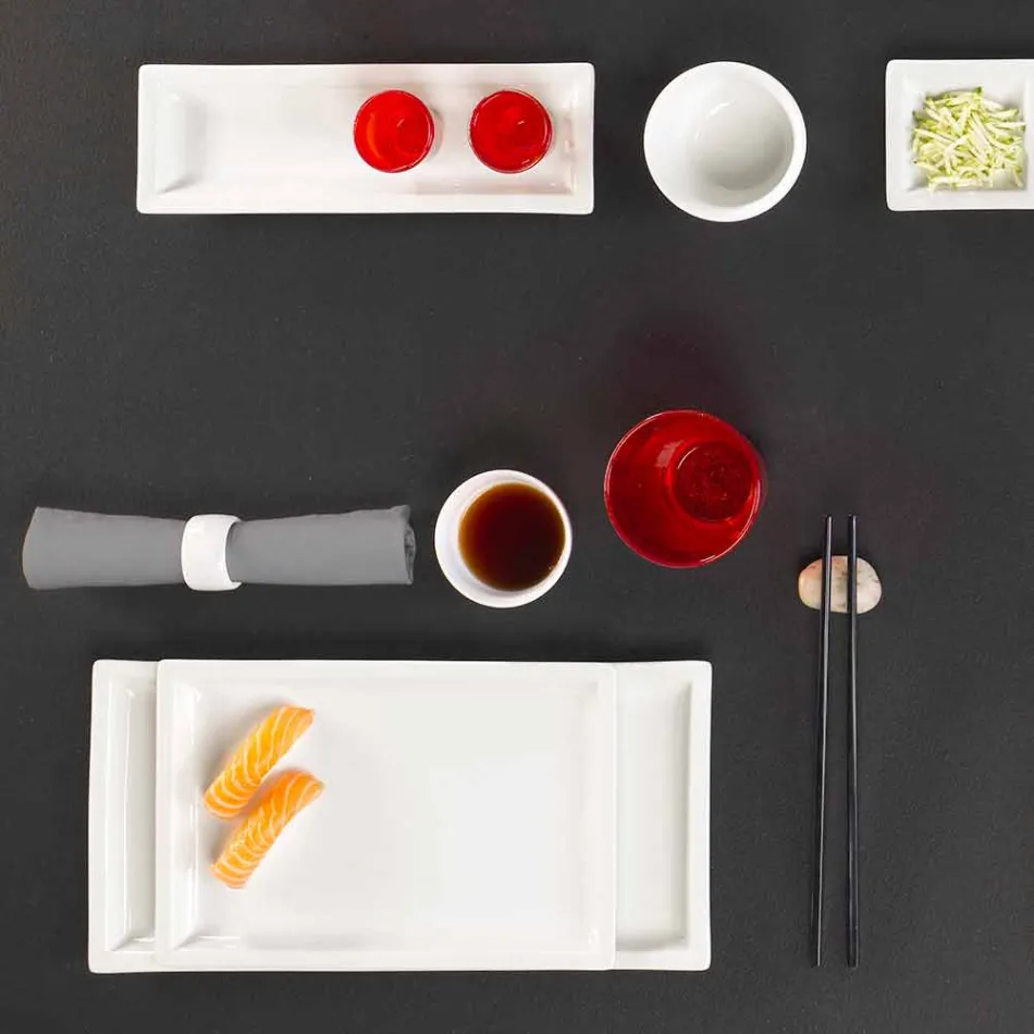 Pllaka për darkë moderne prej porcelani të bardhë vendos 25 copa - bazale Viadurini