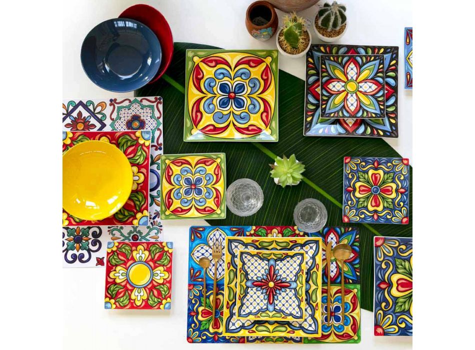 Shërbim Pjate darke me ngjyra Porcelani dhe Gresi 18 copë - Aztecas Viadurini