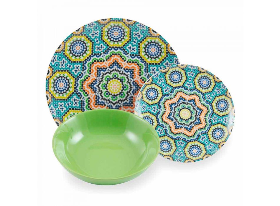 Pllakat e darkës etnike me ngjyra vendosin porcelan dhe gurë 18 çmendur - Marok Viadurini