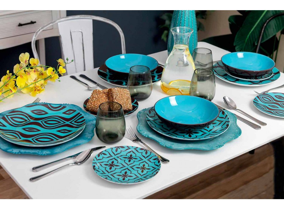Set për darkë Porcelani me 18 ngjyra copë porcelani me ngjyra - Timesquare Viadurini
