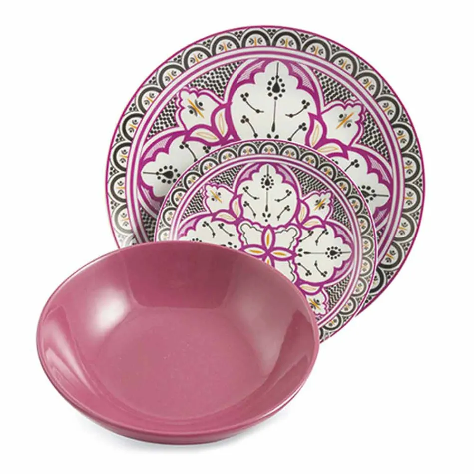 Shërbimi i enëve etnike në Porcelan dhe 18 copë prej guri me ngjyra dhe moderne - Fez Viadurini