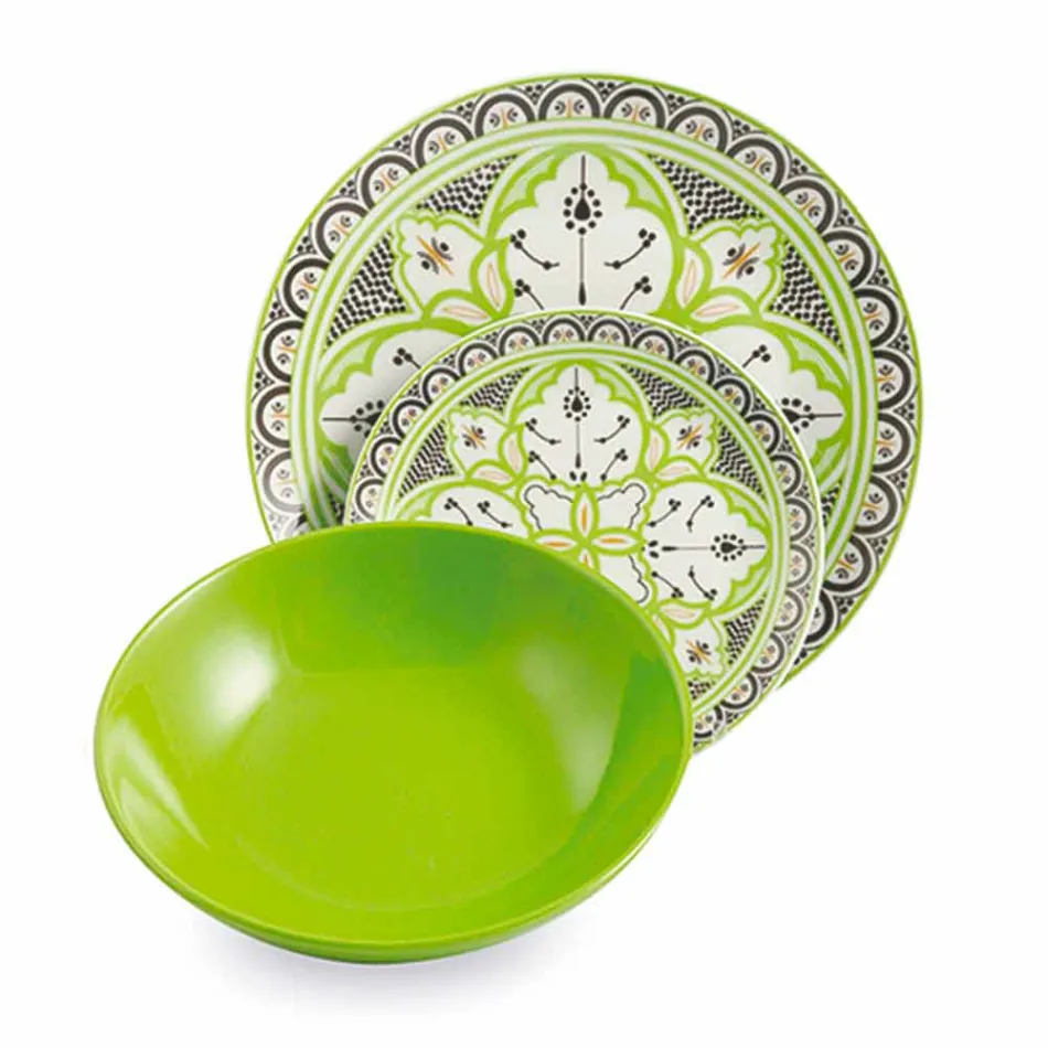 Shërbimi i enëve etnike në Porcelan dhe 18 copë prej guri me ngjyra dhe moderne - Fez Viadurini