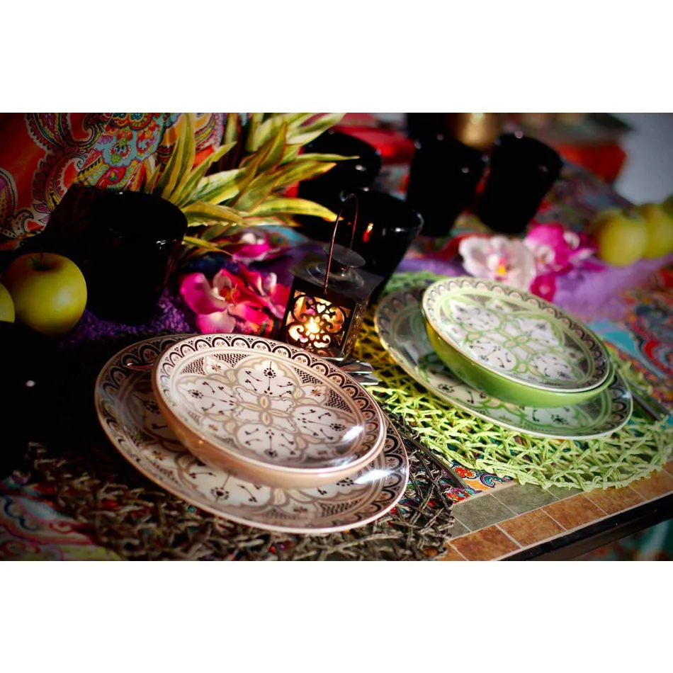 Shërbimi i enëve etnike në Porcelan dhe 18 copë prej guri me ngjyra dhe moderne - Fez Viadurini