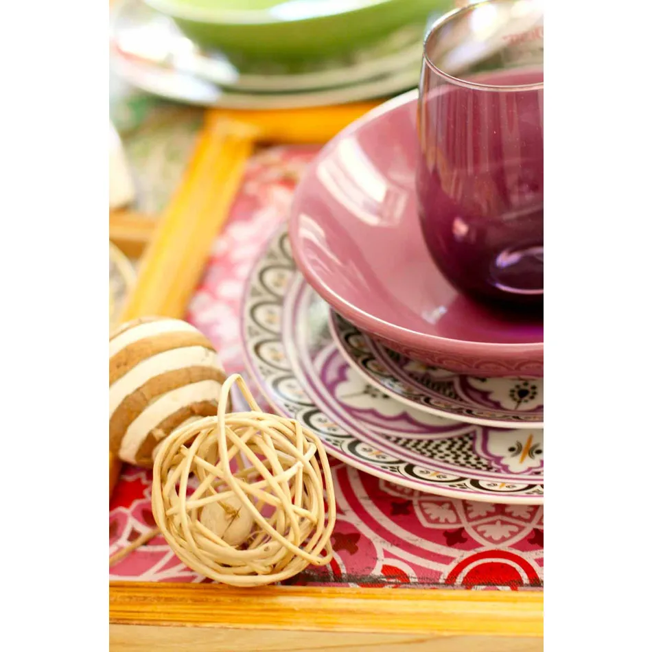 Shërbimi i enëve etnike në Porcelan dhe 18 copë prej guri me ngjyra dhe moderne - Fez Viadurini