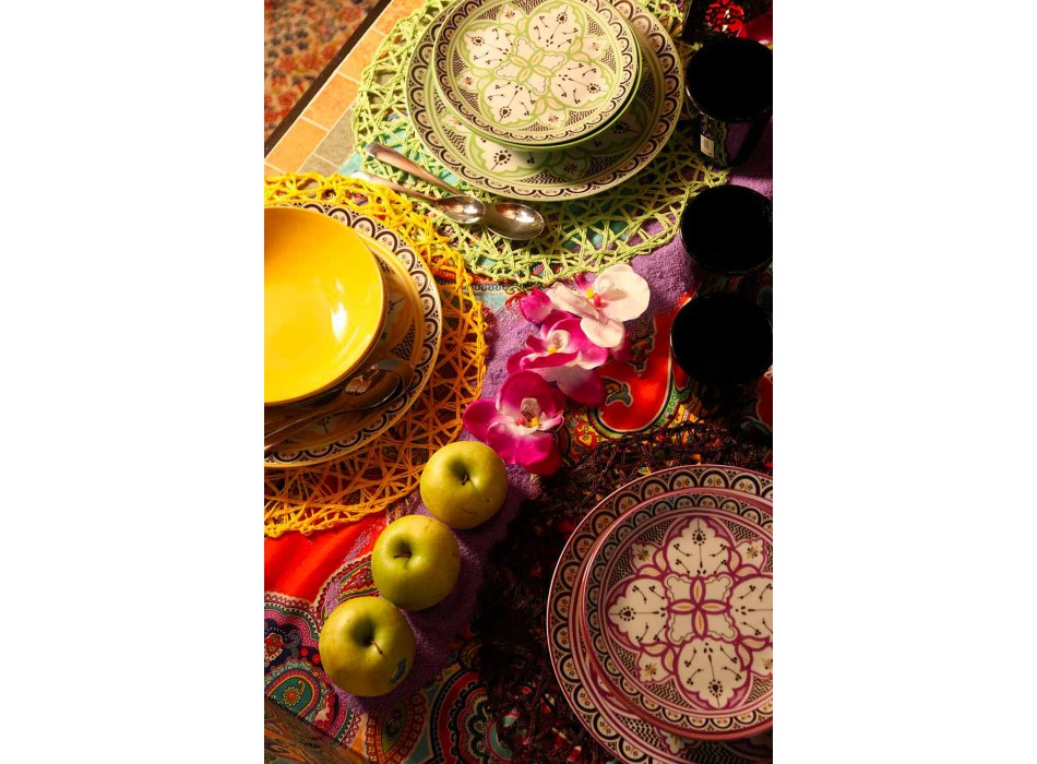 Shërbimi i enëve etnike në Porcelan dhe 18 copë prej guri me ngjyra dhe moderne - Fez Viadurini