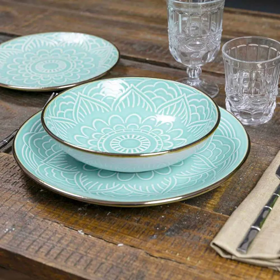 Shërbimi i pjatave në 18 copë gri, blu të lehta ose blu të dolomitit të fortë - arab Viadurini