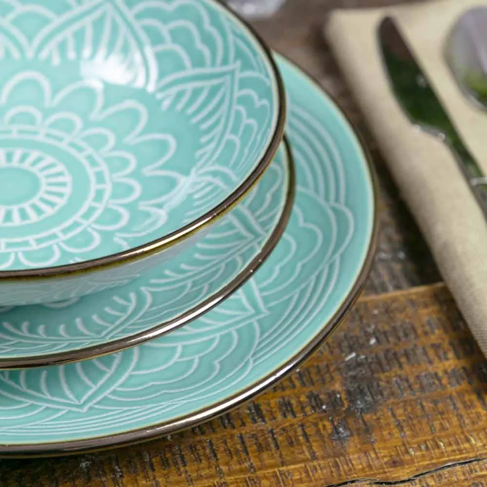 Shërbimi i pjatave në 18 copë gri, blu të lehta ose blu të dolomitit të fortë - arab Viadurini