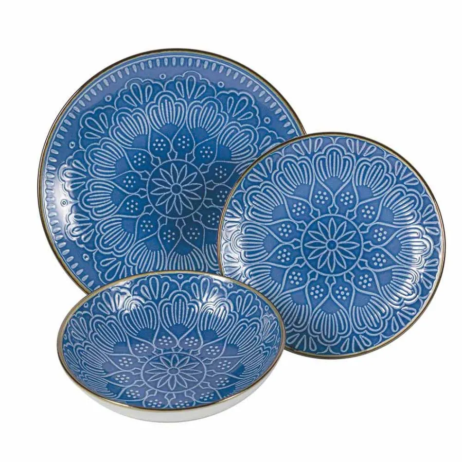 Shërbimi i pjatave në 18 copë gri, blu të lehta ose blu të dolomitit të fortë - arab Viadurini