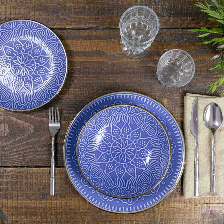 Shërbimi i pjatave në 18 copë gri, blu të lehta ose blu të dolomitit të fortë - arab Viadurini