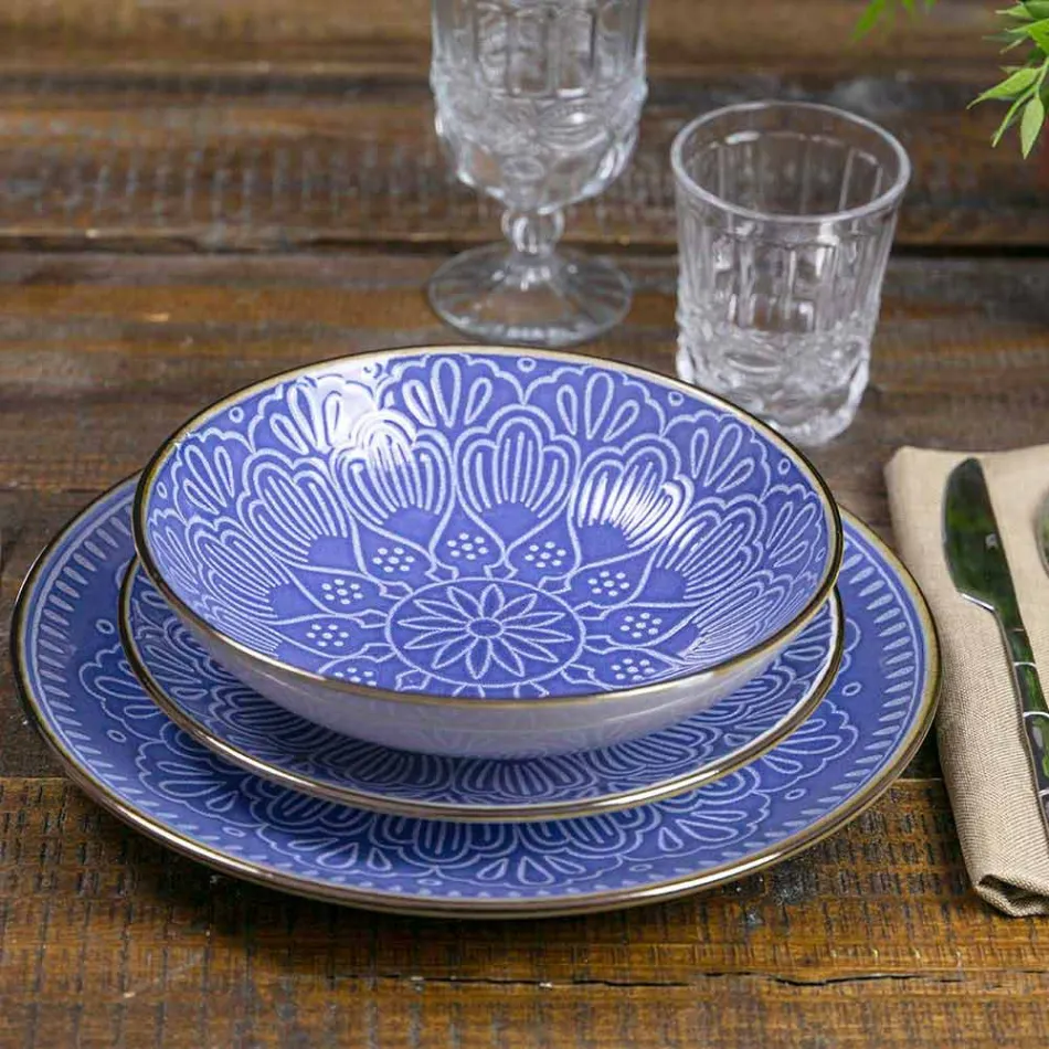 Shërbimi i pjatave në 18 copë gri, blu të lehta ose blu të dolomitit të fortë - arab Viadurini