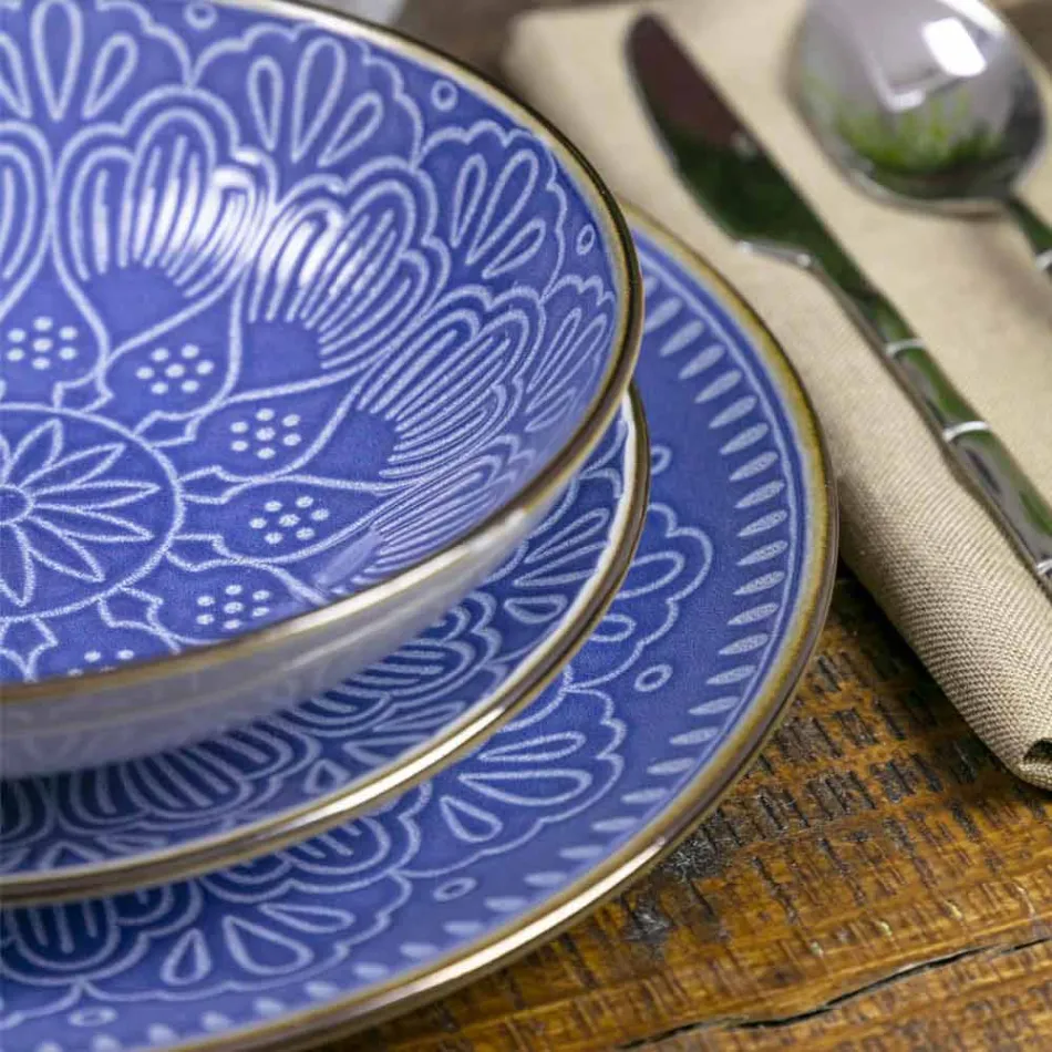 Shërbimi i pjatave në 18 copë gri, blu të lehta ose blu të dolomitit të fortë - arab Viadurini