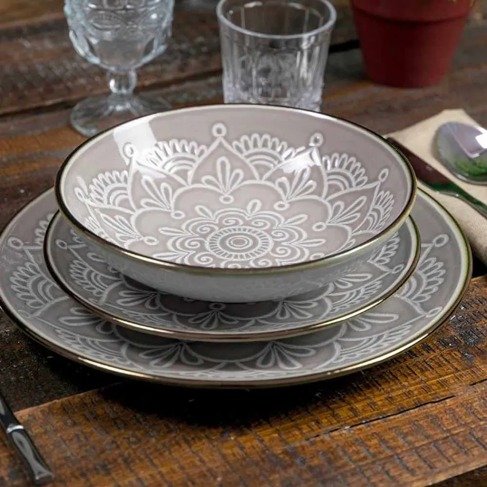 Shërbimi i pjatave në 18 copë gri, blu të lehta ose blu të dolomitit të fortë - arab Viadurini