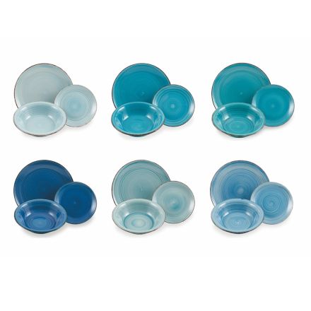 Kompleti i enëve të darkës me nuanca blu Enë tavoline komplete në enë guri 18 copë - Abruzzo4 Viadurini