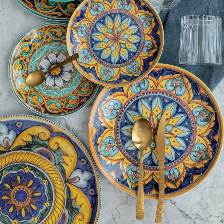 Set Takëme Efekti Tortoise Satelini Gold Steel 24 Copë - Shkëmb Viadurini