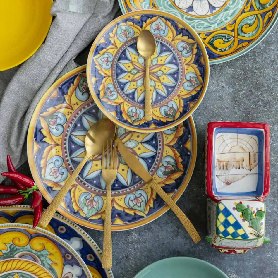 Set Takëme Efekti Tortoise Satelini Gold Steel 24 Copë - Shkëmb Viadurini