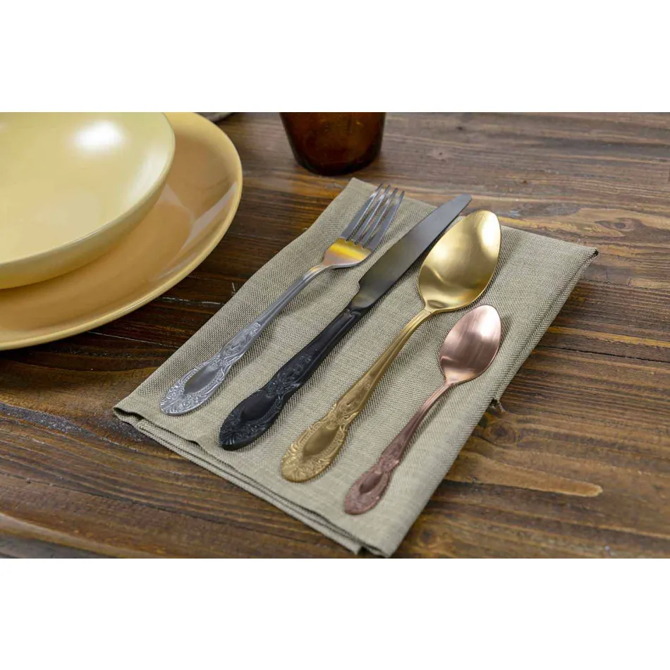 Set Set takëm prej çeliku me ngjyrë të ngopur Saten Design 24 copë copë - Fantazi Viadurini