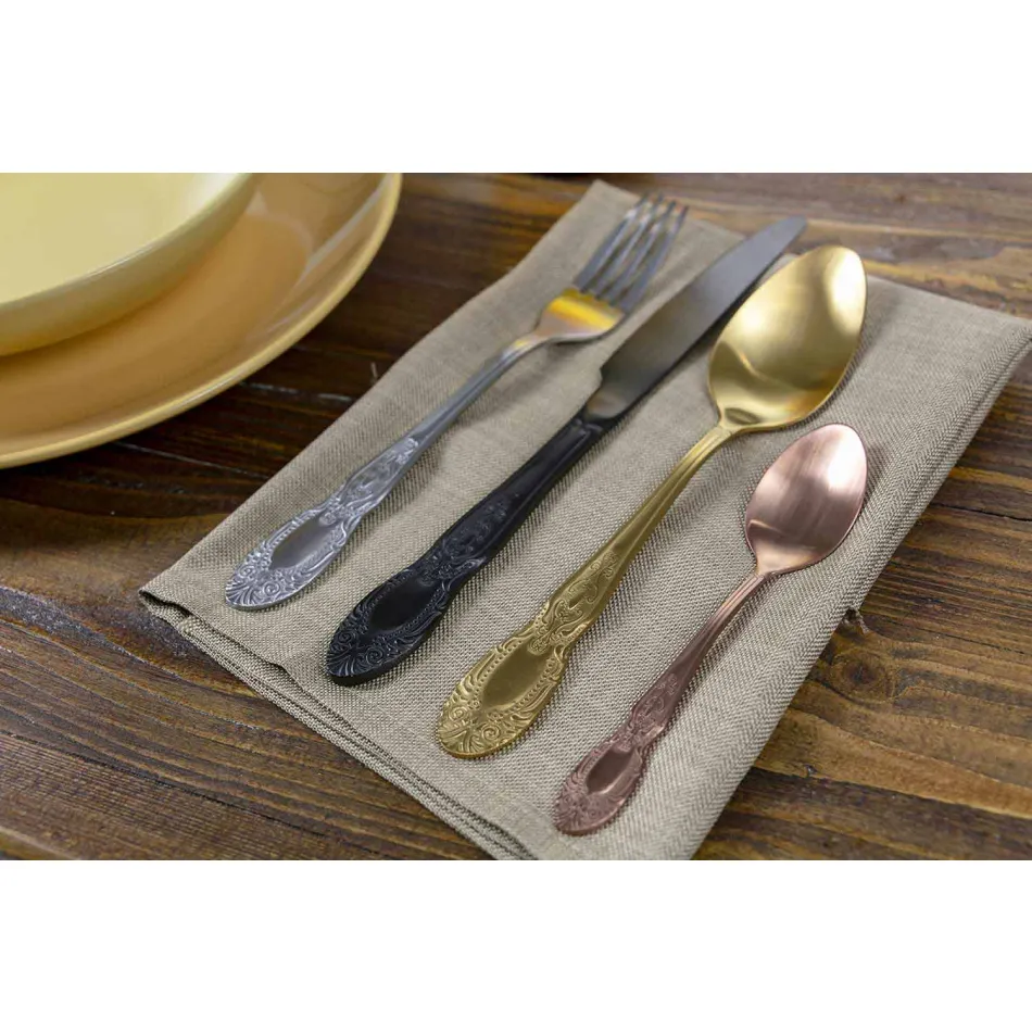 Set Set takëm prej çeliku me ngjyrë të ngopur Saten Design 24 copë copë - Fantazi Viadurini