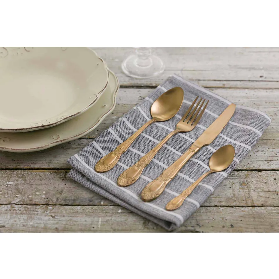 Set Set takëm prej çeliku me ngjyrë të ngopur Saten Design 24 copë copë - Fantazi Viadurini