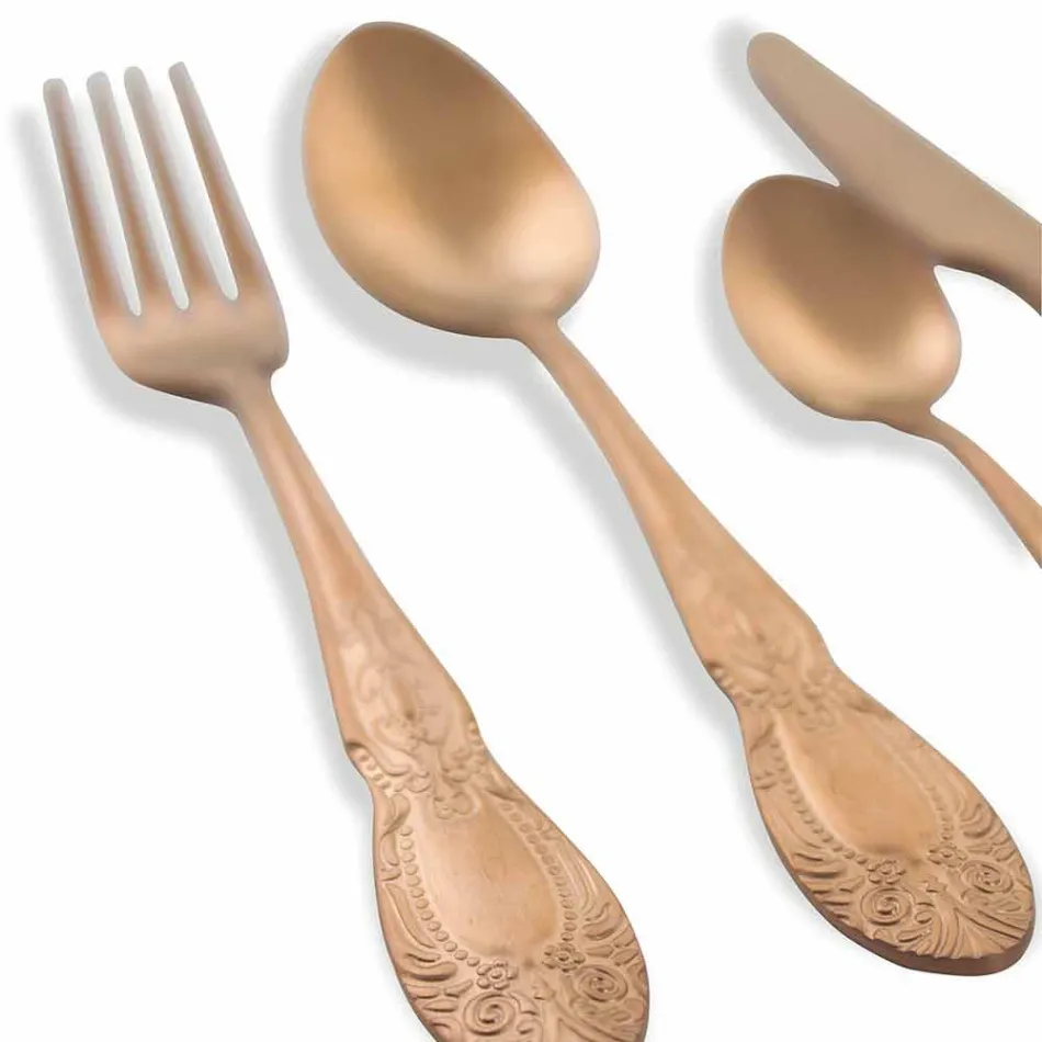 Set Set takëm prej çeliku me ngjyrë të ngopur Saten Design 24 copë copë - Fantasiapos Viadurini