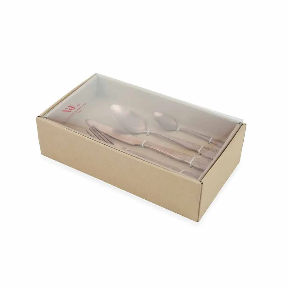 Set Set takëm prej çeliku me ngjyrë të ngopur Saten Design 24 copë copë - Fantasiapos Viadurini