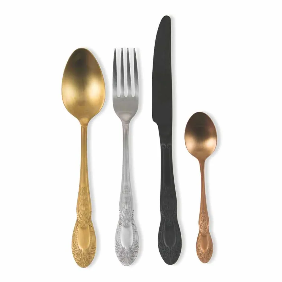 Set Set takëm prej çeliku me ngjyrë të ngopur Saten Design 24 copë copë - Fantasiapos Viadurini