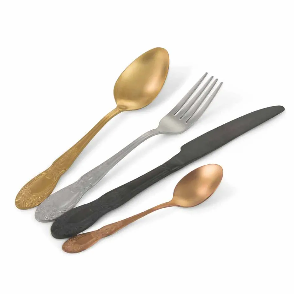 Set Set takëm prej çeliku me ngjyrë të ngopur Saten Design 24 copë copë - Fantasiapos Viadurini