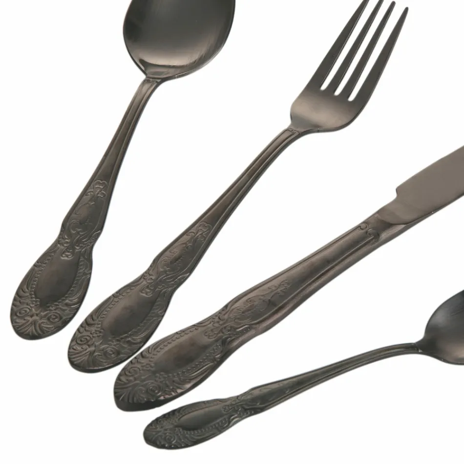 Set takëmi i zi ose ari prej çeliku të plotë 24 copë - Fantazi Viadurini