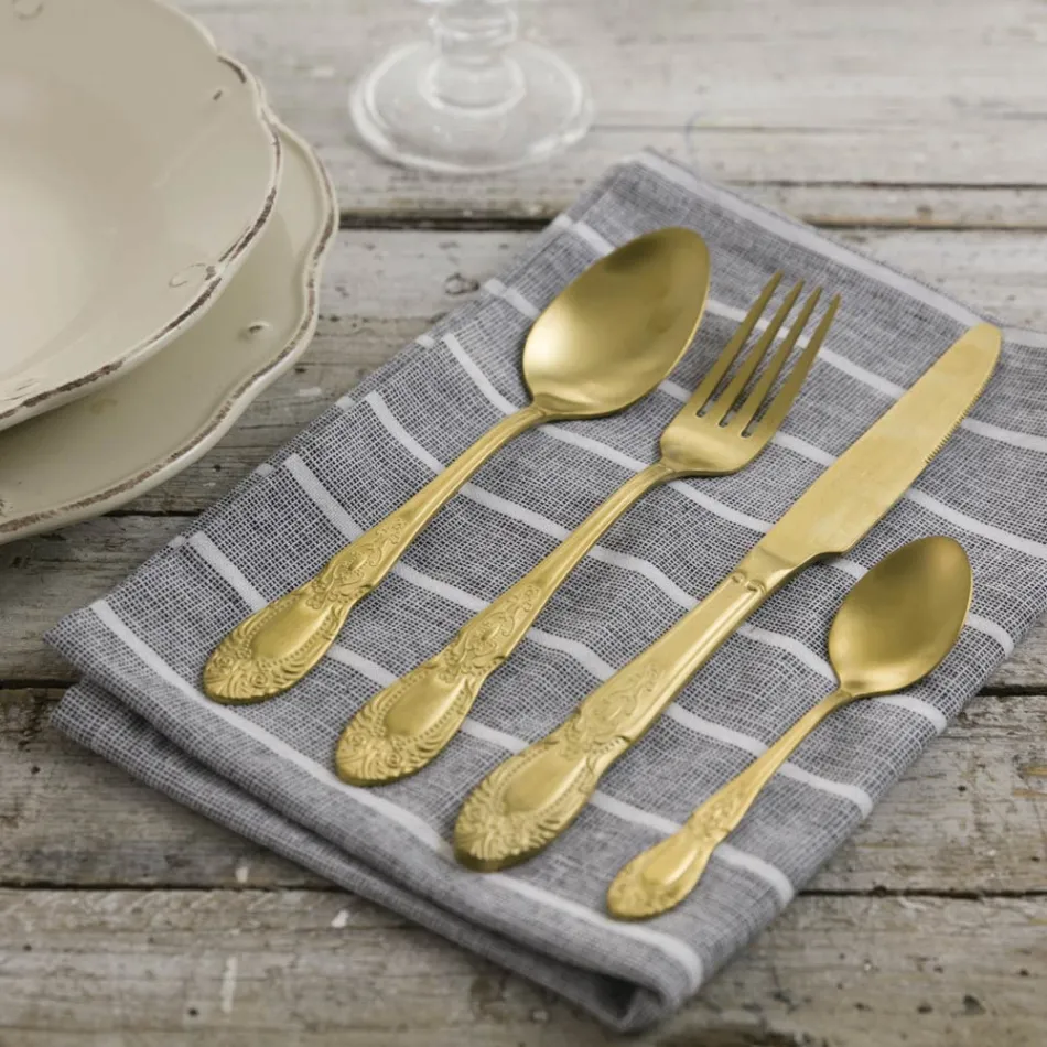 Set takëmi i zi ose ari prej çeliku të plotë 24 copë - Fantazi Viadurini