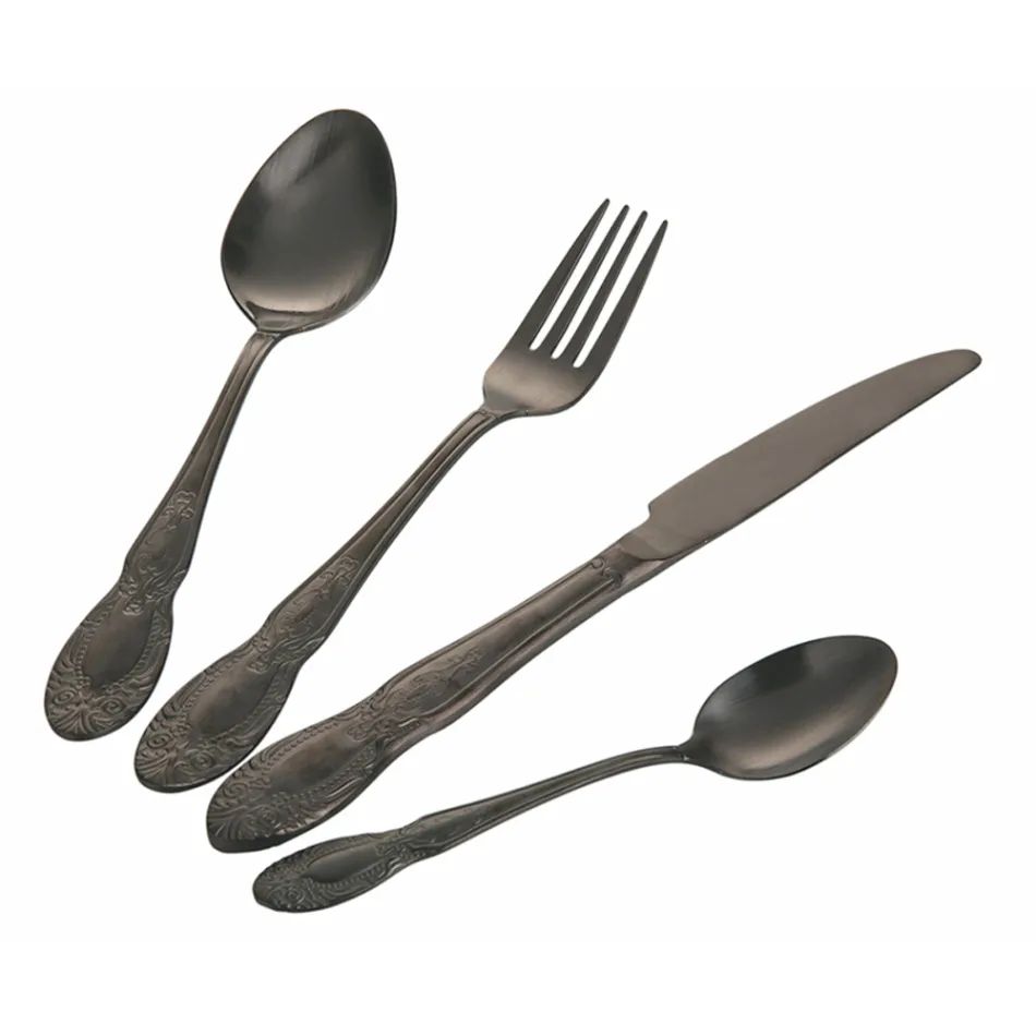 Set takëmi i zi ose ari prej çeliku të plotë 24 copë - Fantazi Viadurini