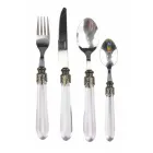 Set takëm çeliku dhe dorezë plastike transparente 24 copë - Palazzo Viadurini