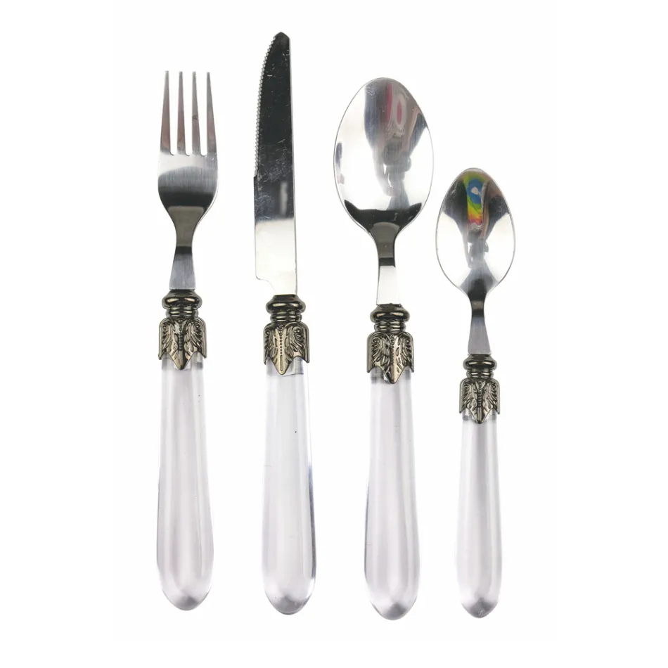 Set takëm çeliku dhe dorezë plastike transparente 24 copë - Palazzo Viadurini