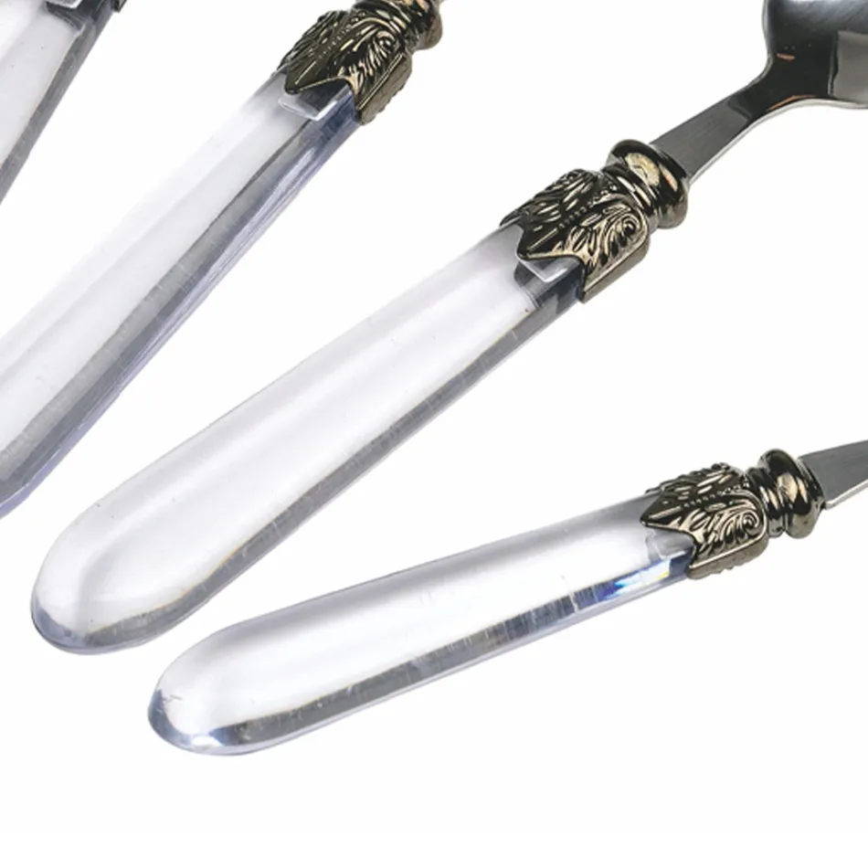 Set takëm çeliku dhe dorezë plastike transparente 24 copë - Palazzo Viadurini