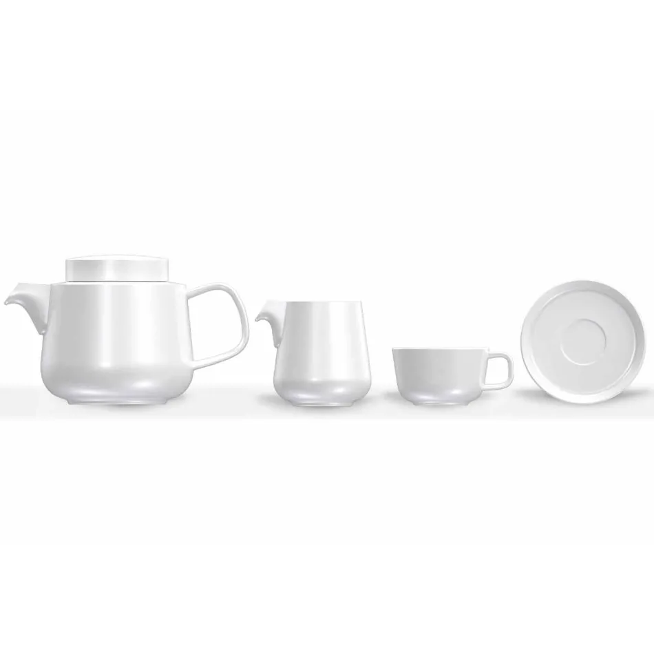 Shërbim filxhani dhe pjatash me çajnik porcelani dhe enë qumështi 14 copë - Arktik Viadurini