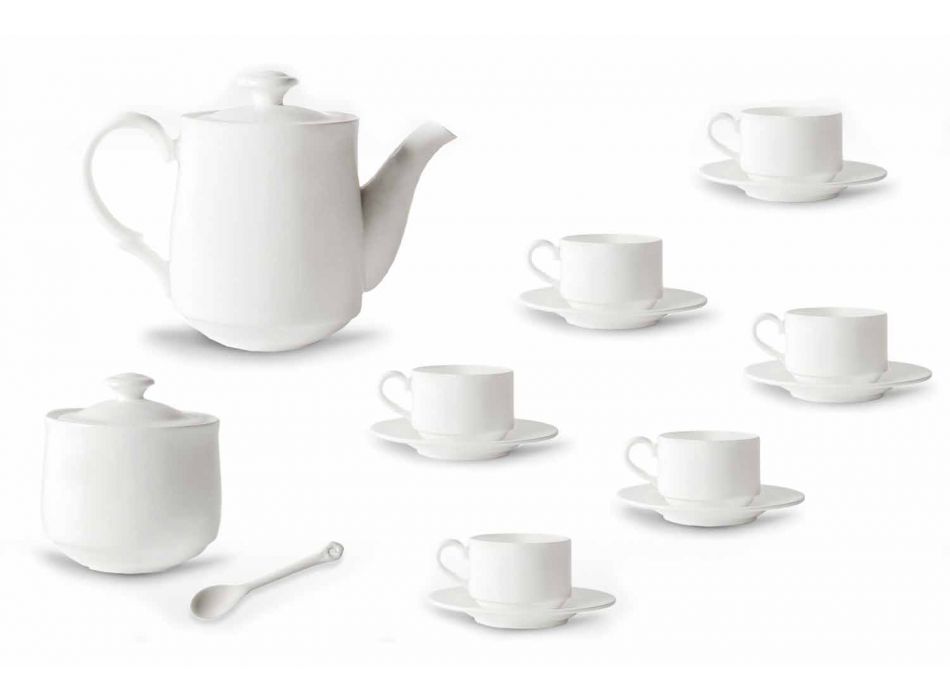 Set filxhani kafeje në dizajn prej porcelani të bardhë të grumbulluar 15 copë - Samantha Viadurini