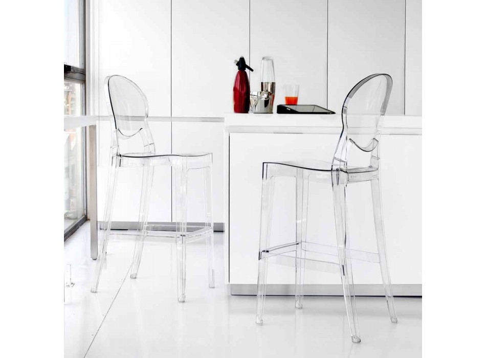 Seti i 2 stools Bosa model modern, i bërë nga polikarbonat i qartë Viadurini
