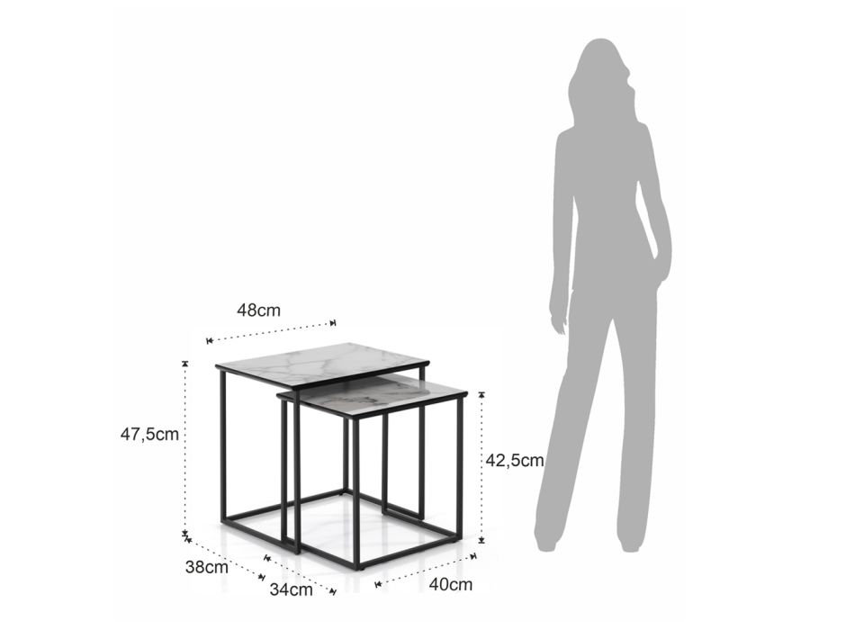 Set me 2 tavolina kafeje në çelik dhe MDF - Osmio Viadurini