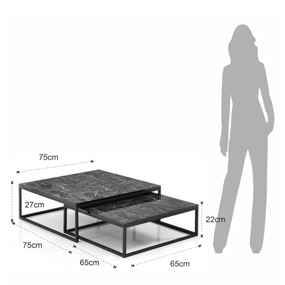 Set me 2 tavolina kafeje në MDF me finiturë mermeri - Osmium Viadurini
