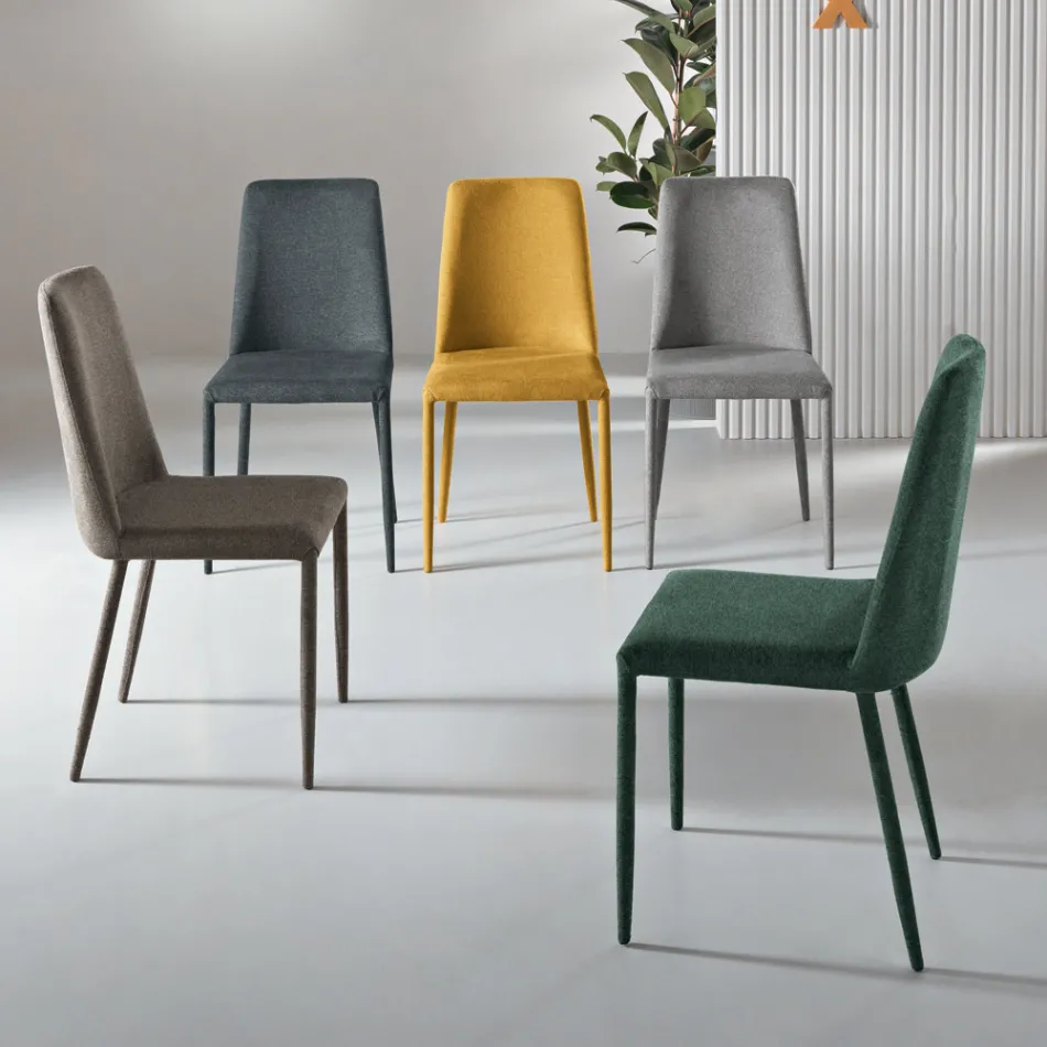 Set me 4 Karrige të Veshura me Tapiceri në Pëlhurë Shumëngjyrëshe dhe Kornizë të Veshur - Luciana Viadurini