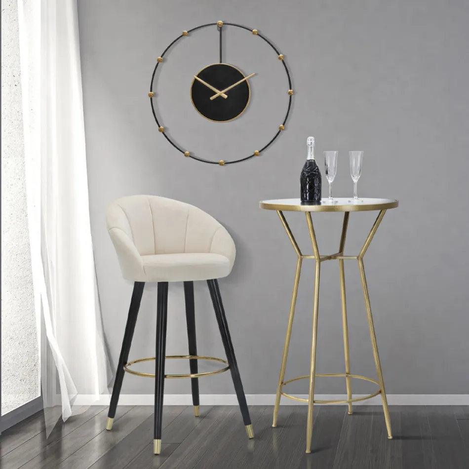 Stol i Lartë me Bar në Dru dhe Metal me Vend në Poliestër - Enzo Viadurini