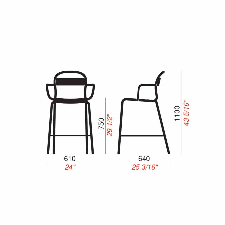 Stool i lartë në natyrë në alumin me armatura të bëra në Itali - Selima Viadurini