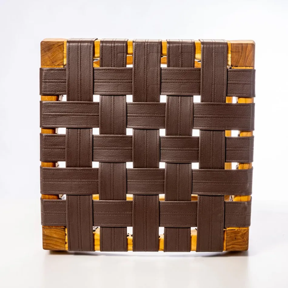 Karrige banjoje projektuese e bërë nga dru tik me sedilje të endura - Yucca Viadurini