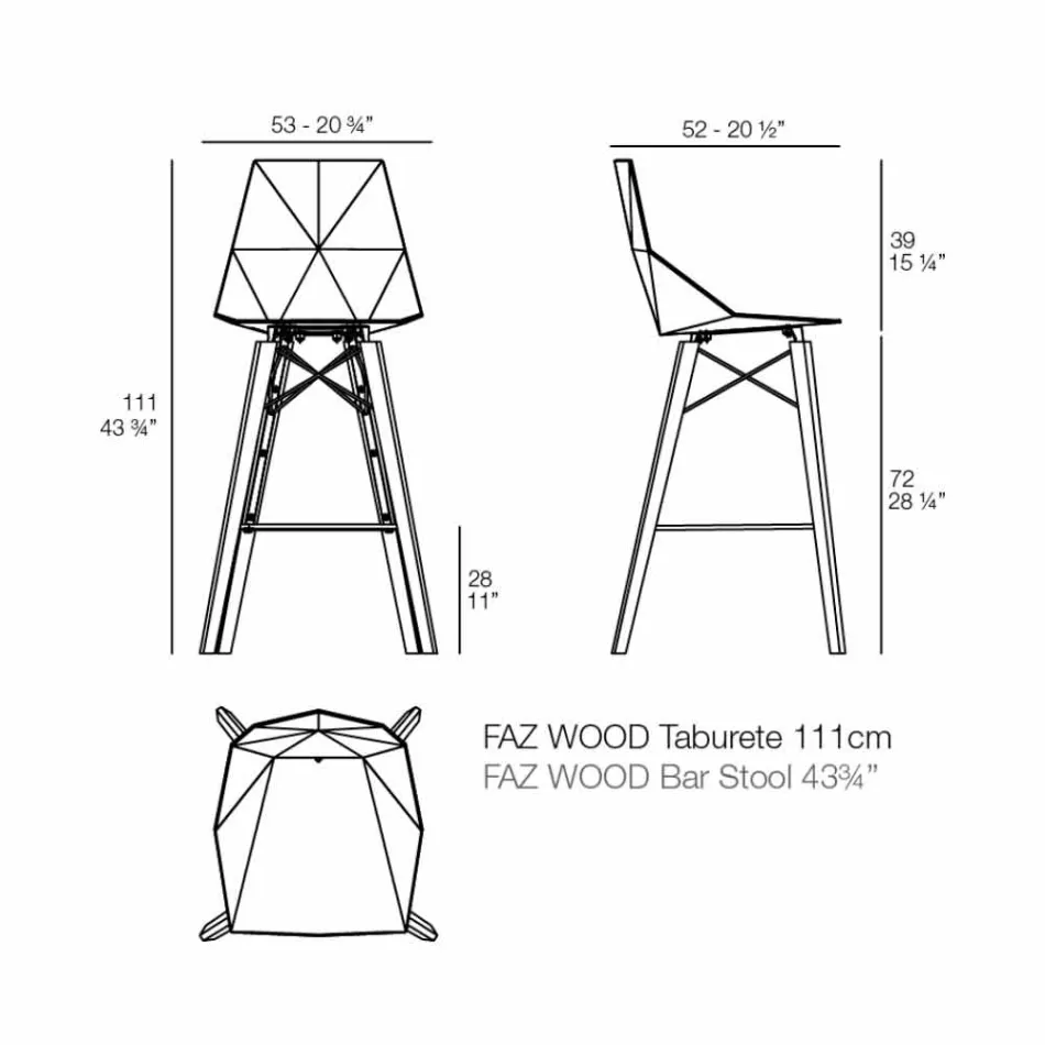 Stol bar brenda në dru dhe ngjyra të ndryshme plastike - Faz Wood nga Vondom Viadurini