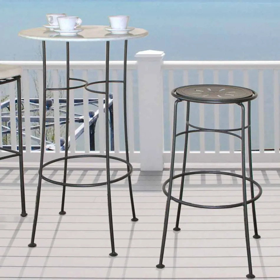 Stol kopsht hekuri i punuar me dorë me mbështetëse këmbësh Prodhuar në Itali - Sireo Viadurini