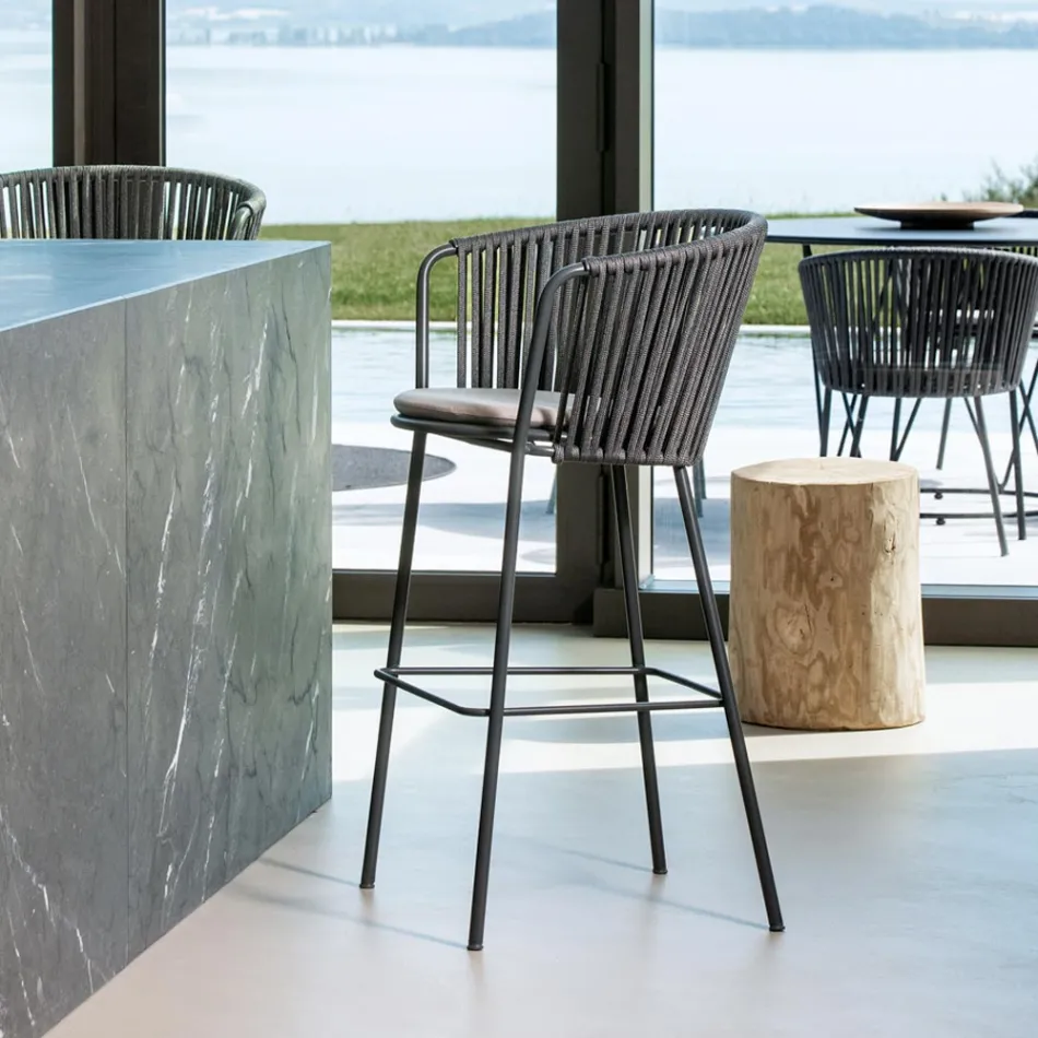 Karrige kopshti inox dhe mbështetëse me litar - Luxura Viadurini