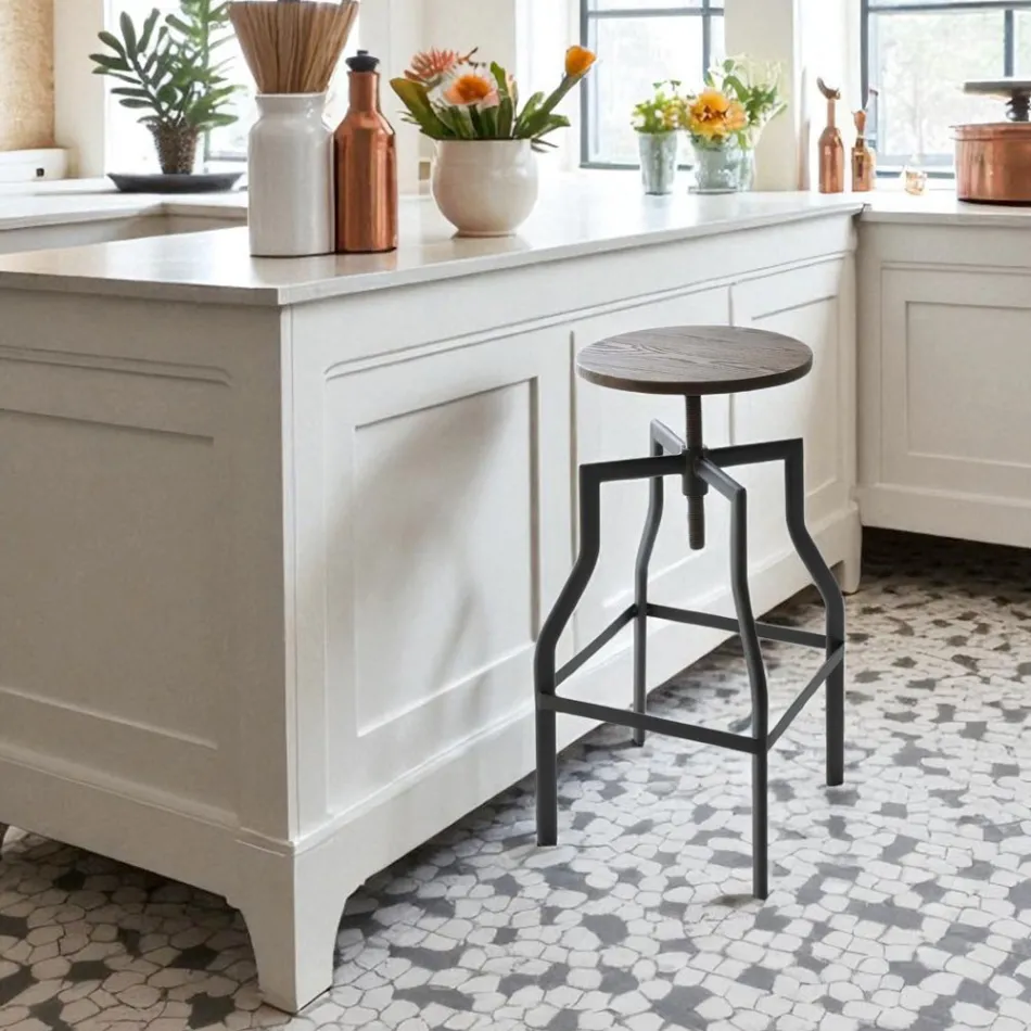 Stol me dizajn modern prej metali dhe druri, i rregullueshëm Livorno2 Viadurini