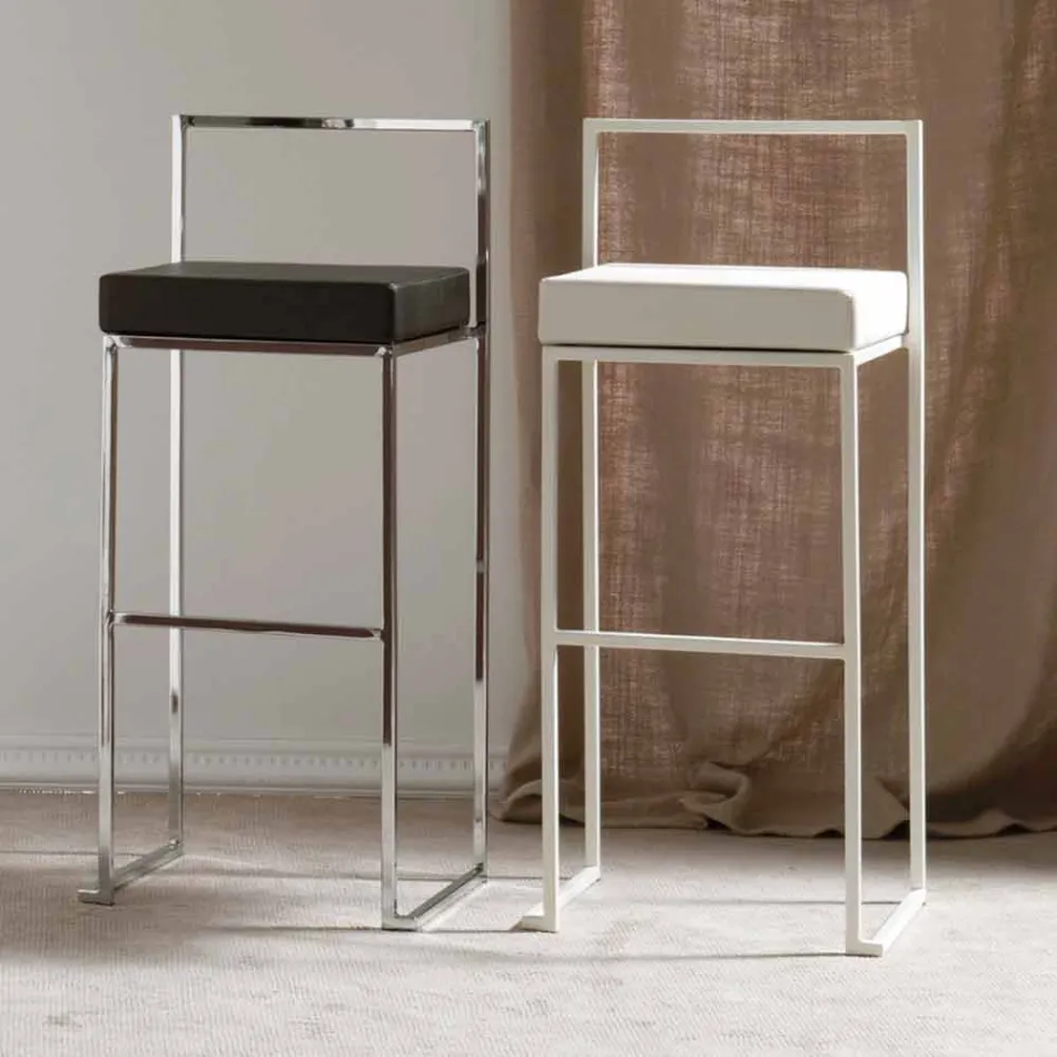 Stool fiks lëkure Faux, Dizajn modern H 65 cm - Alina Viadurini