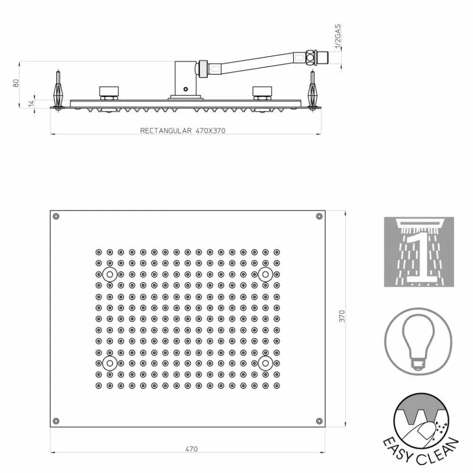 Dush drejtkëndëshe sipëror Bossini dush një avion me kromoterapi Viadurini