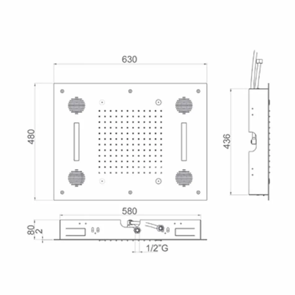 Kokë dushi çeliku me kromoterapi dhe Bluetooth prodhuar në Itali - Elbo Viadurini