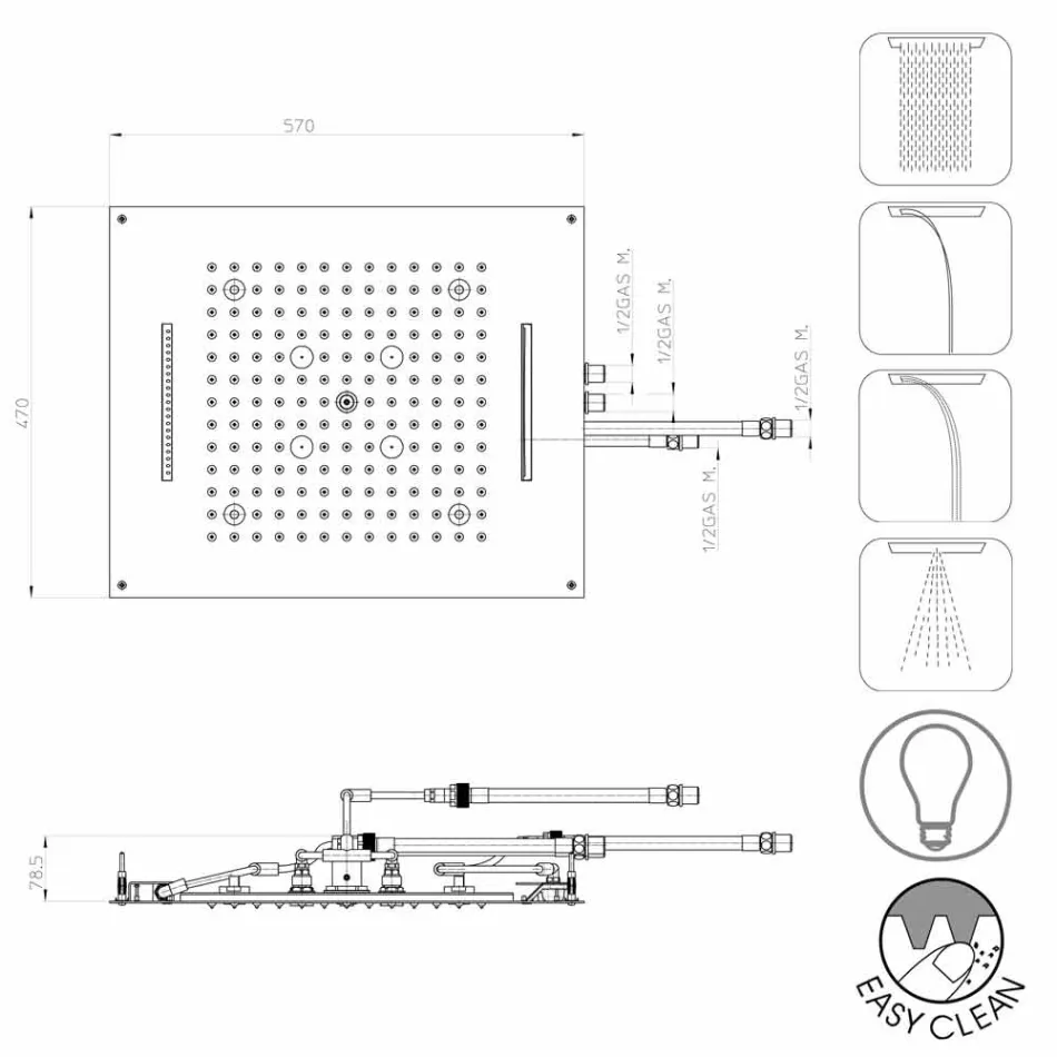 Dush moderne me katër funksione dush dhe kromoterapi Dream Viadurini