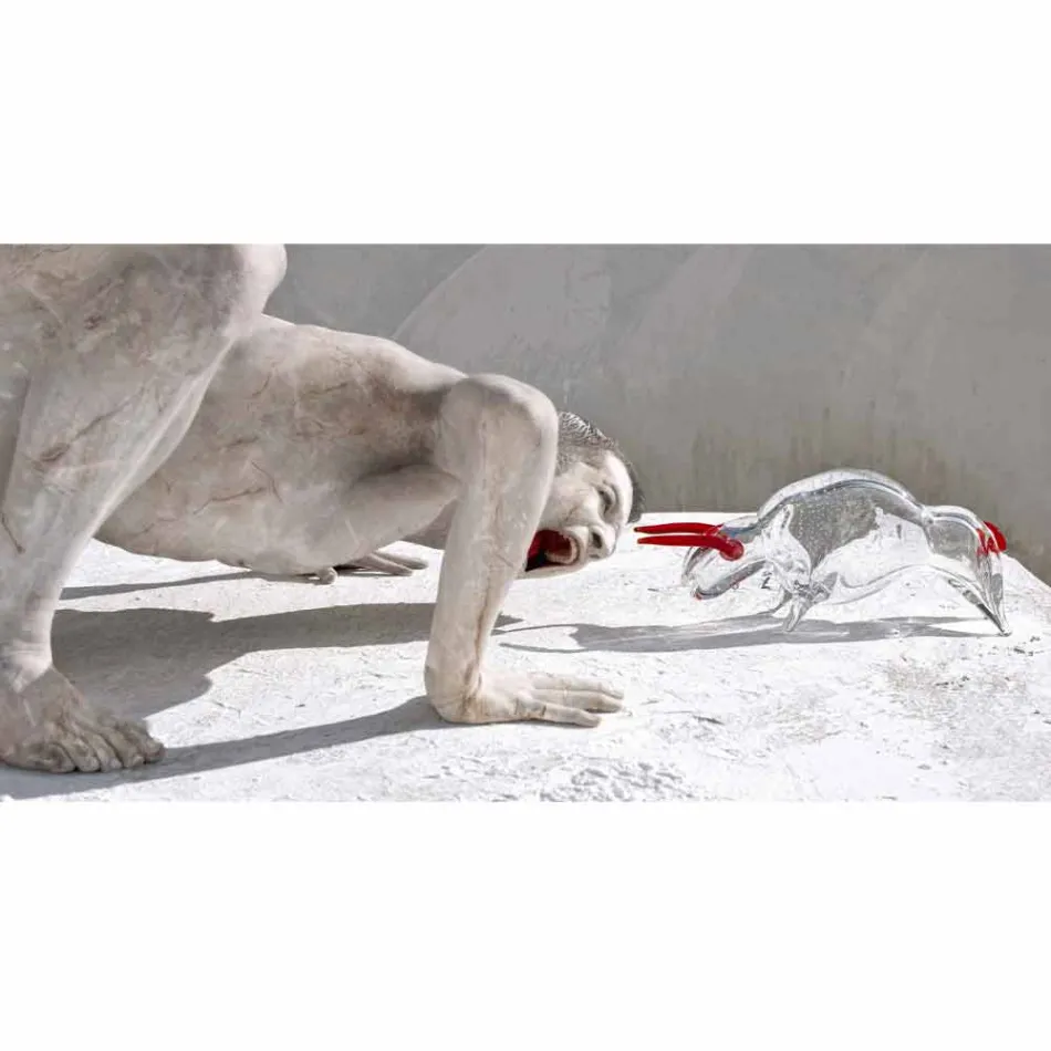 Ornament në formë demi në Qelq të Kuq dhe Transparencë Prodhuar në Itali - Torero Viadurini